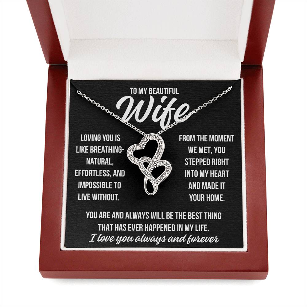 To My Wife "Loving you is like..." Heart to Heart Zirconia Crystal Pendant Necklace