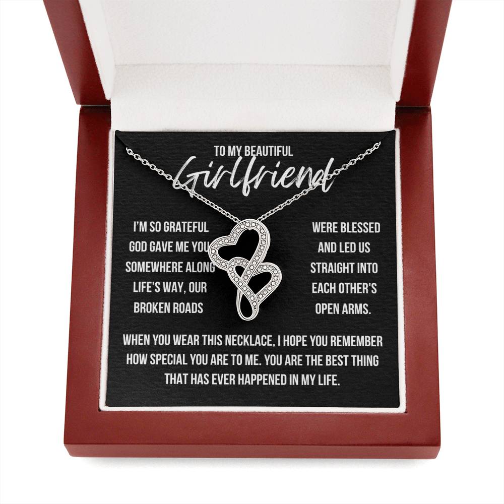 To My Beautiful Girlfriend "I'm so grateful..." Heart to Heart Zirconia Crystal Pendant Necklace