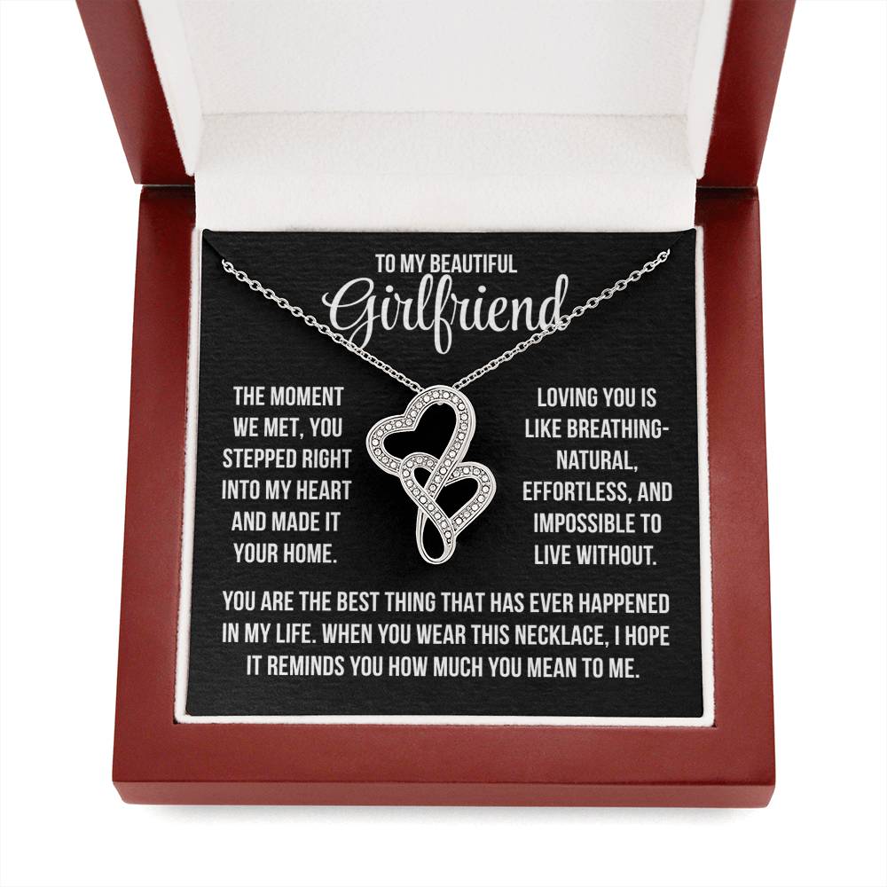 To My Beautiful Girlfriend "The moment we met..." Heart to Heart Zirconia Crystal Pendant Necklace