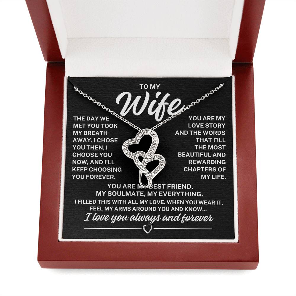To My Wife "The day we met..." Heart to Heart Zirconia Crystal Pendant Necklace