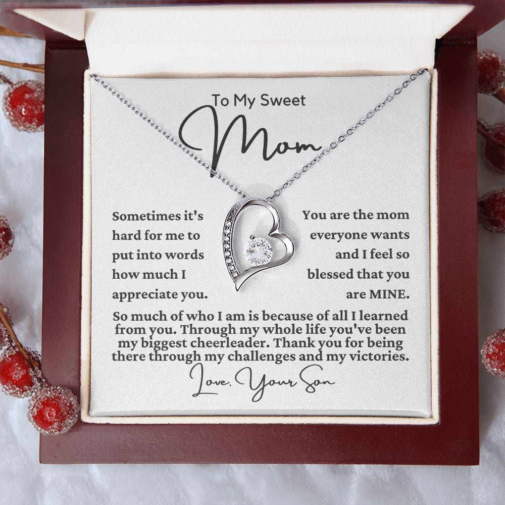 To Mom From Son "Sometimes it's hard for me..." Heart Necklace