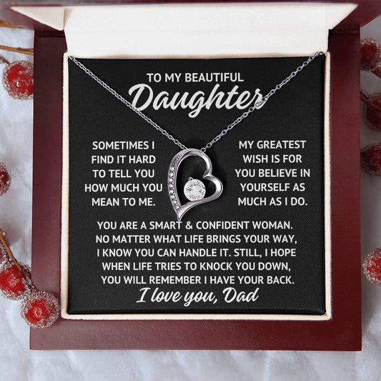 To Daughter From Dad "My Greatest Wish..." Brilliant Zirconia Heart Necklace