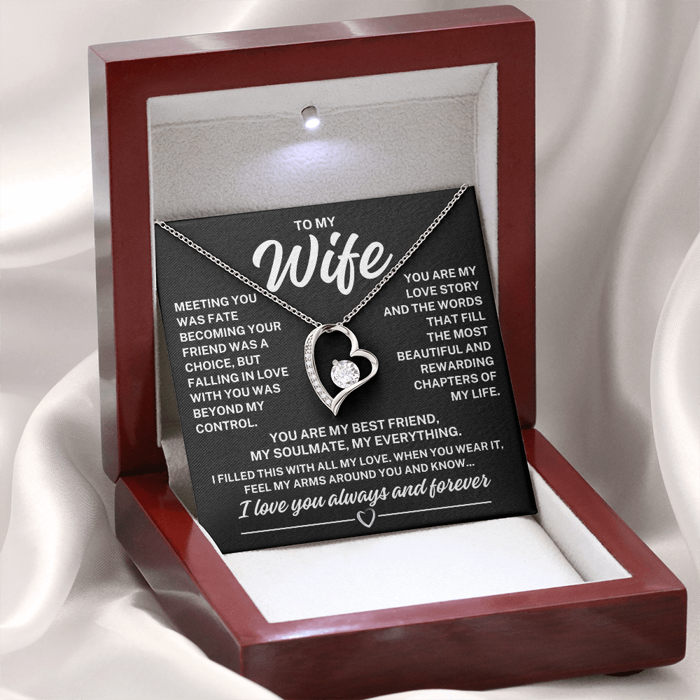 To My Wife "Meeting you..." Forever Love Necklace With Lighted Luxury Box