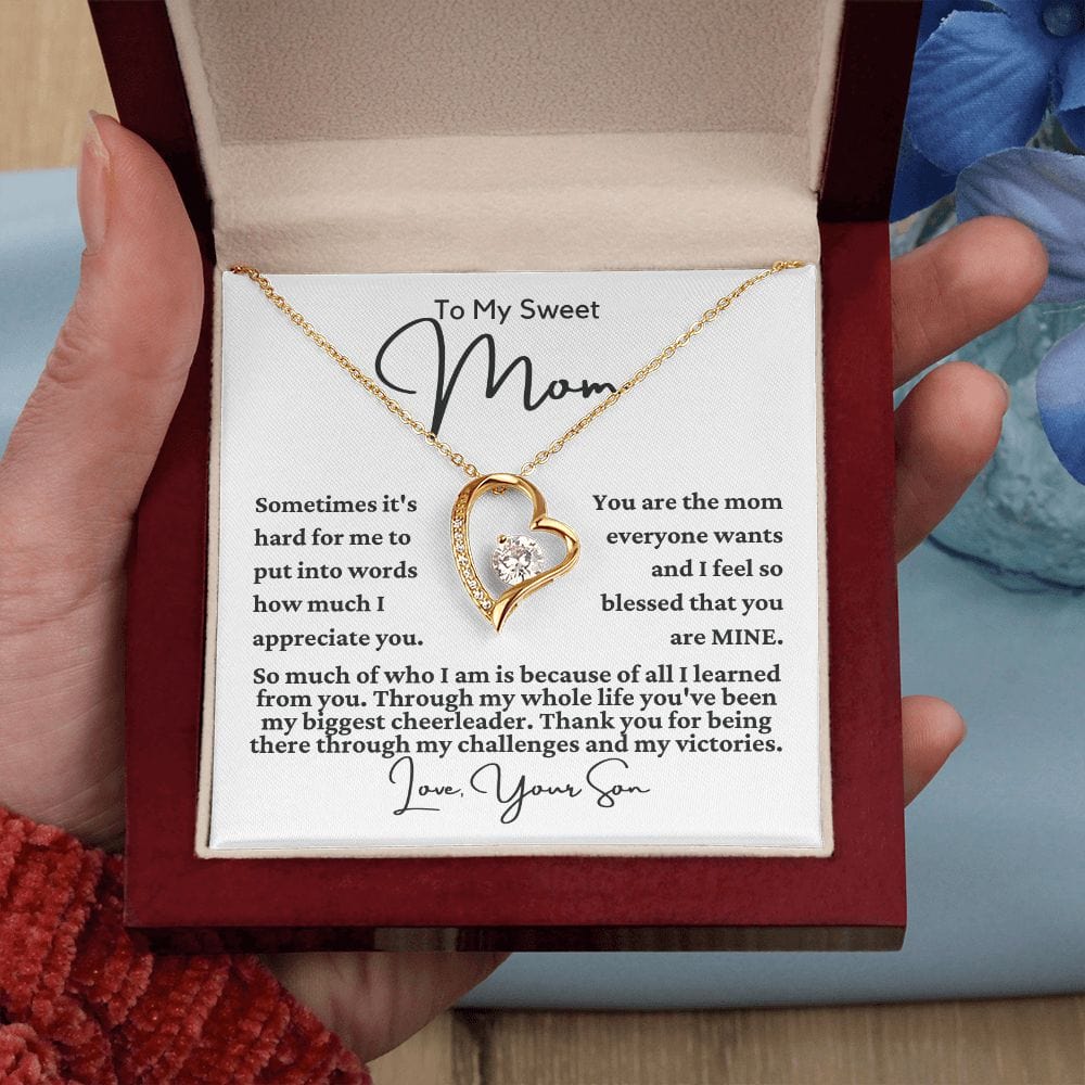 To Mom From Son "Sometimes it's hard for me..." Heart Necklace