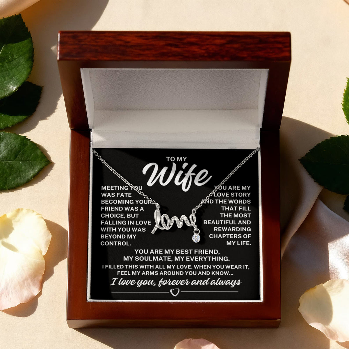 To My Wife "Meeting you was fate..." Love Ribbon Pendant Necklace With Charm