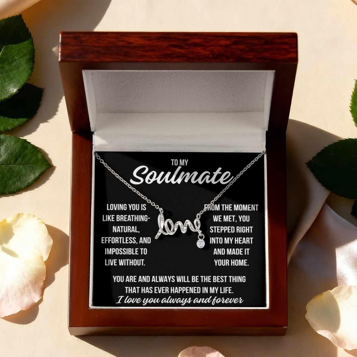 To My Soulmate "Loving you is..." Love Ribbon Pendant Necklace With Charm