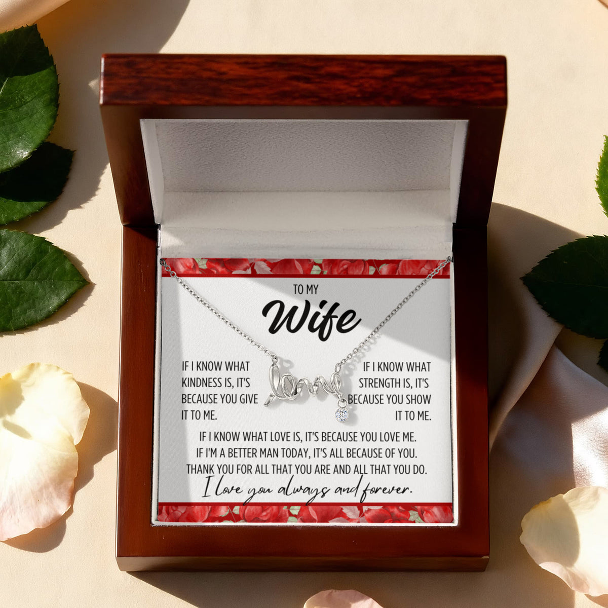 To My Wife "If I know..." Love Ribbon Pendant Necklace With Charm