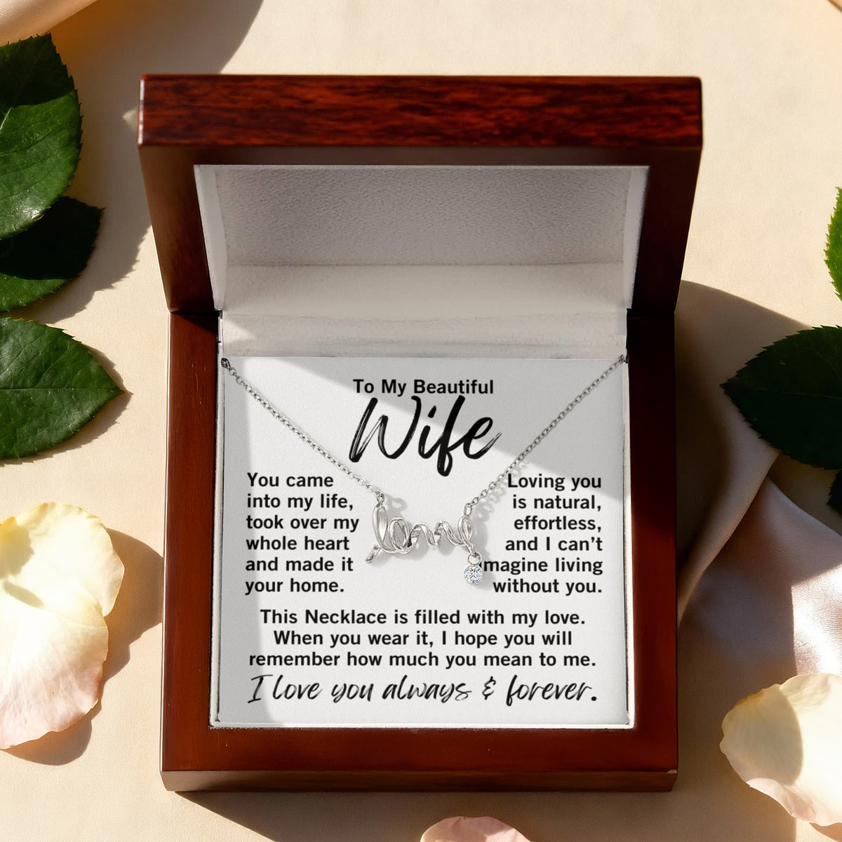 To My Wife "You came into my life..." Love Ribbon Pendant Necklace With Charm