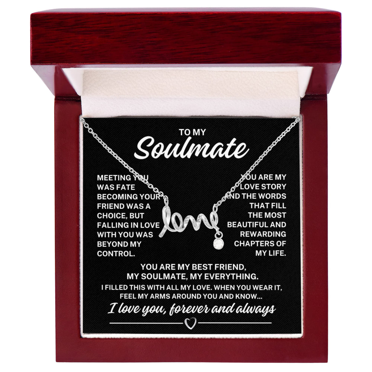 To My Soulmate "Meeting you was fate..." Love Ribbon Pendant Necklace With Charm