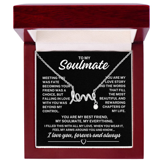 To My Soulmate "Meeting you was fate..." Love Ribbon Pendant Necklace With Charm