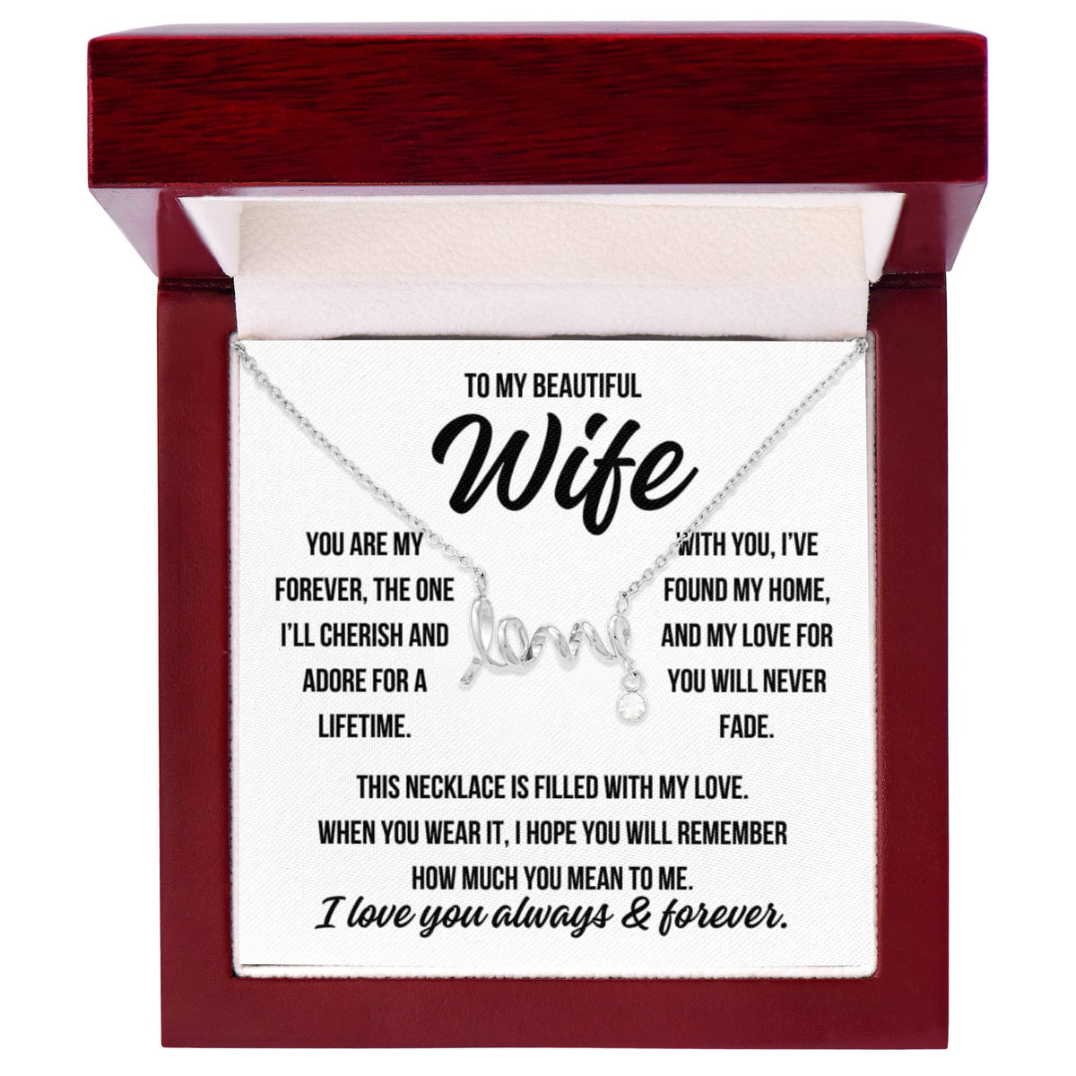 To My Wife "You are my forever..." Love Ribbon Pendant Necklace With Charm
