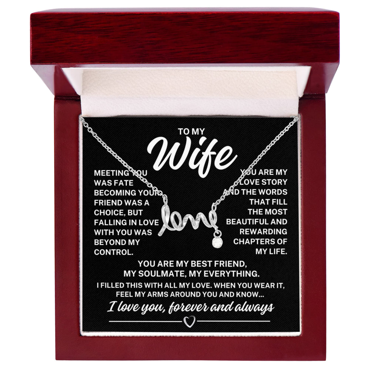 To My Wife "Meeting you was fate..." Love Ribbon Pendant Necklace With Charm