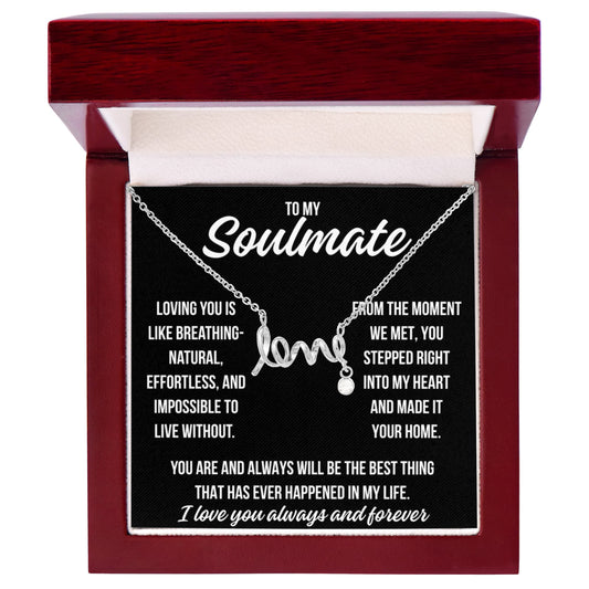 To My Soulmate "Loving you is..." Love Ribbon Pendant Necklace With Charm