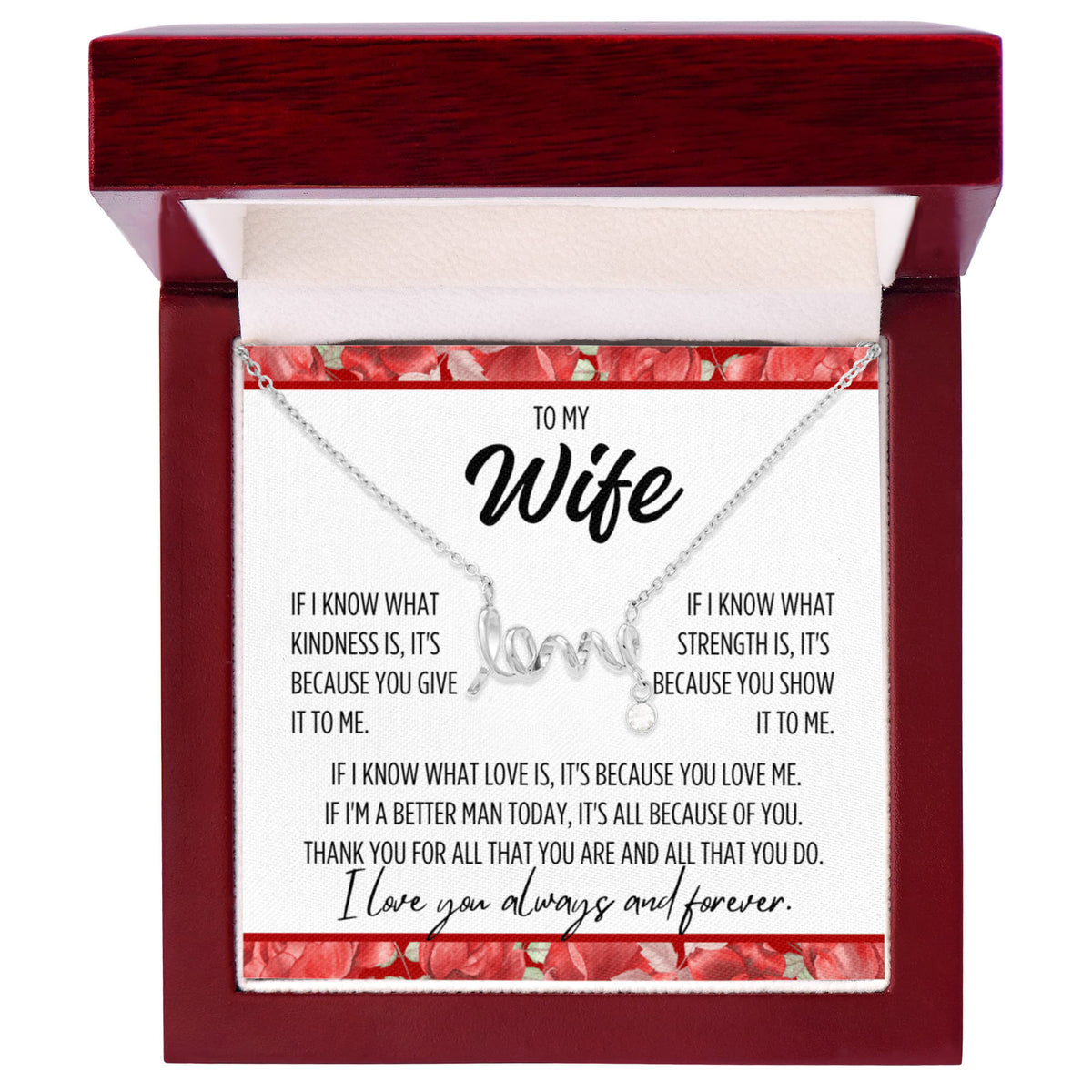 To My Wife "If I know..." Love Ribbon Pendant Necklace With Charm