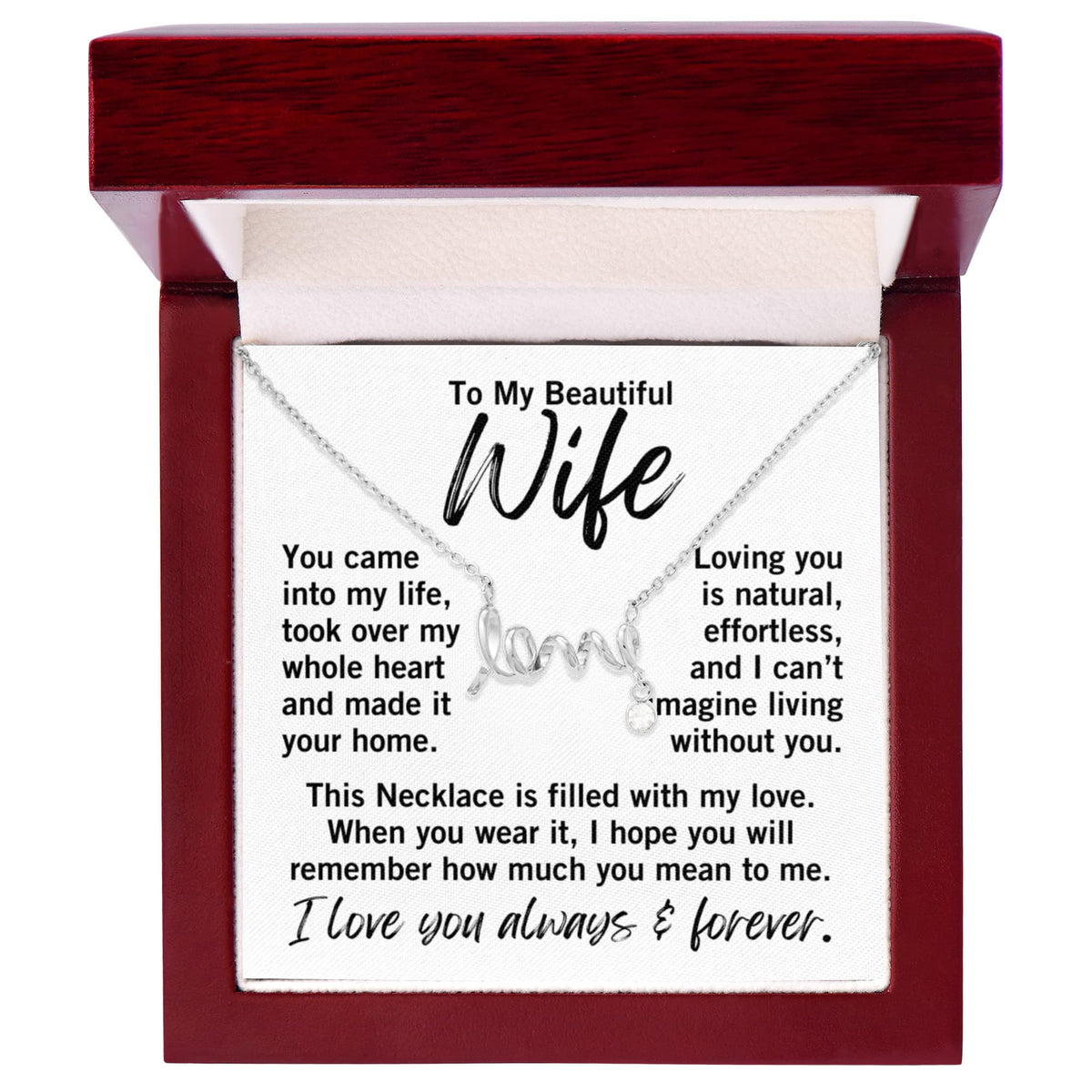 To My Wife "You came into my life..." Love Ribbon Pendant Necklace With Charm