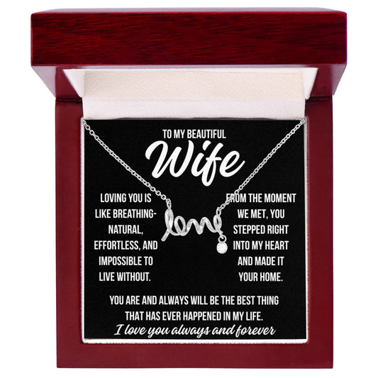 To My Wife "Loving you is..." Love Ribbon Pendant Necklace With Charm
