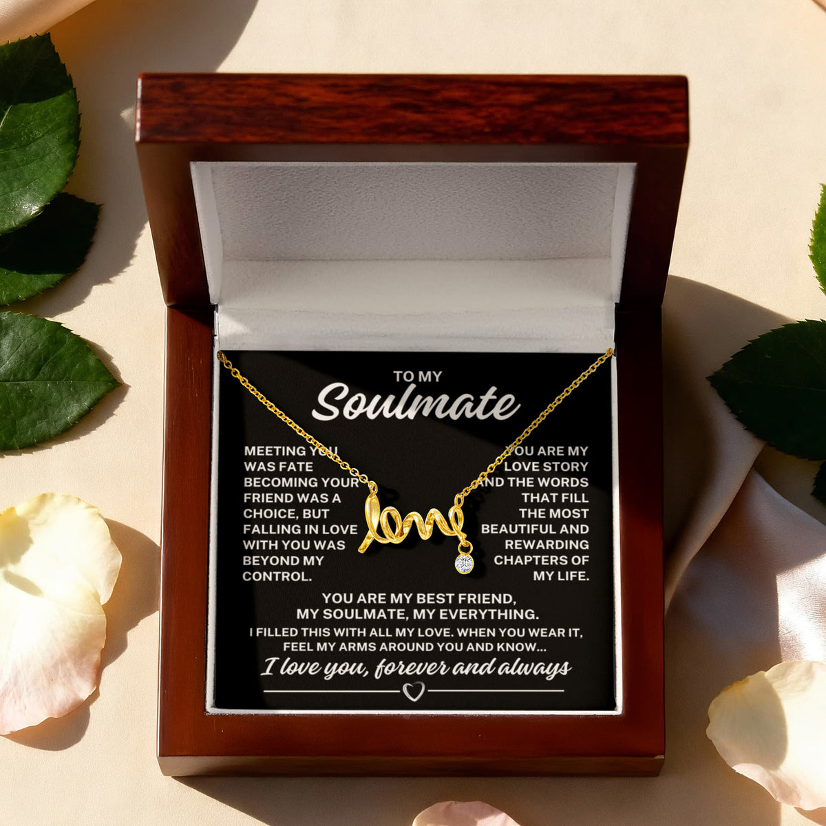 To My Soulmate "Meeting you was fate..." Love Ribbon Pendant Necklace With Charm