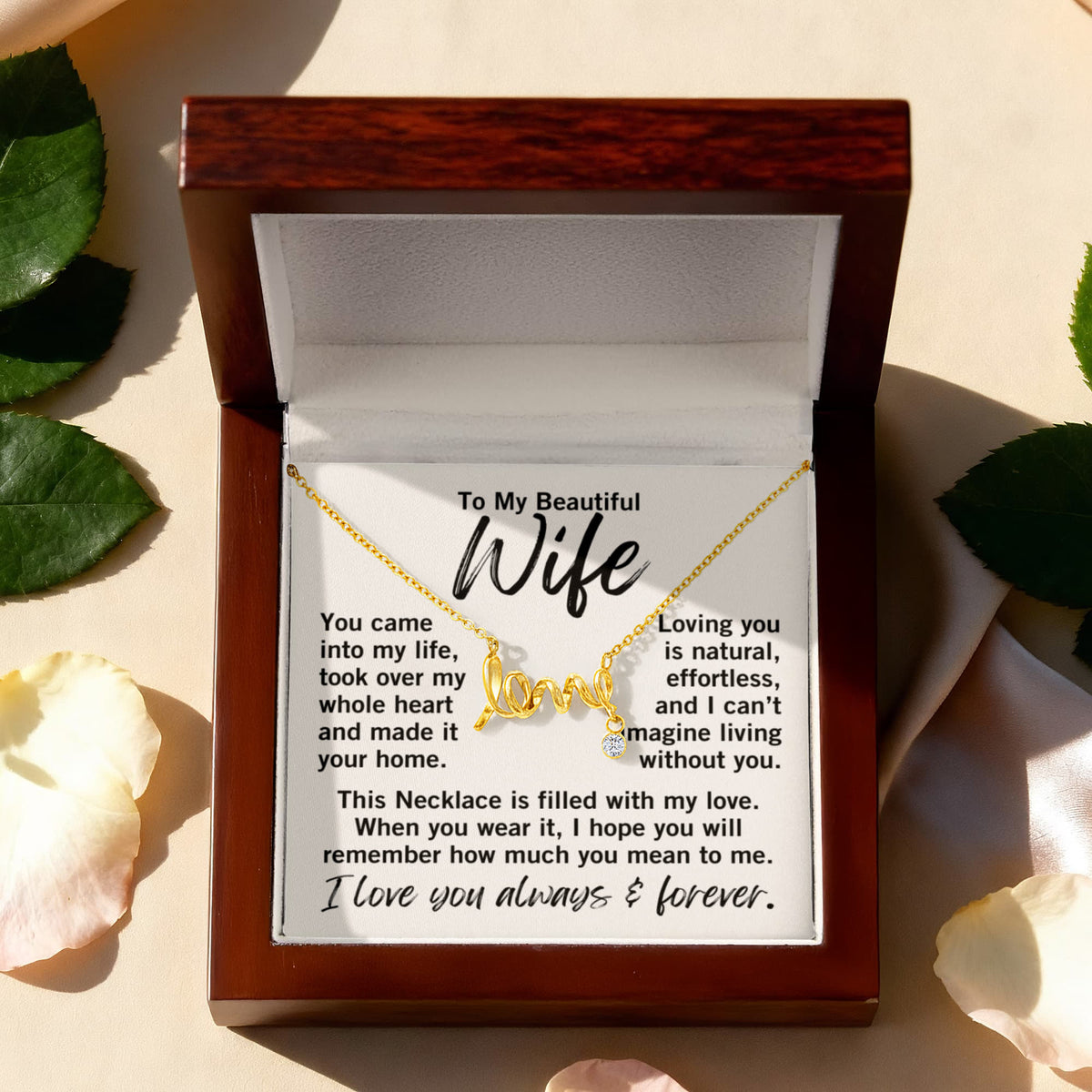 To My Wife "You came into my life..." Love Ribbon Pendant Necklace With Charm