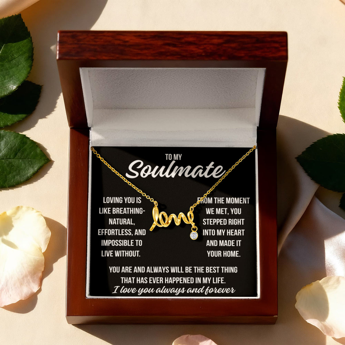 To My Soulmate "Loving you is..." Love Ribbon Pendant Necklace With Charm