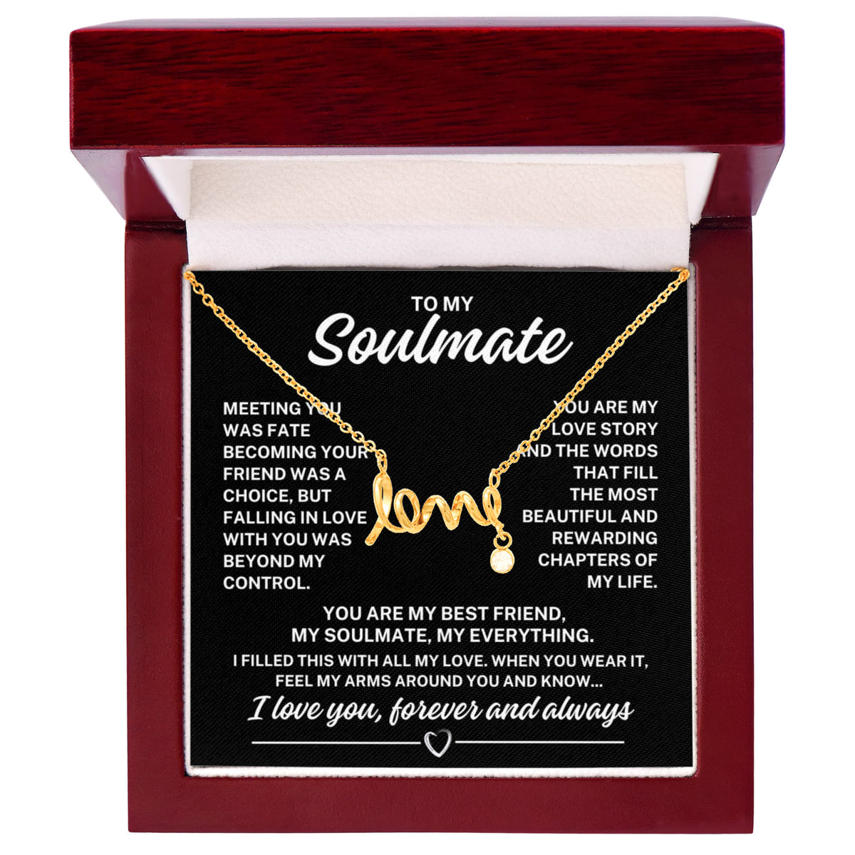 To My Soulmate "Meeting you was fate..." Love Ribbon Pendant Necklace With Charm