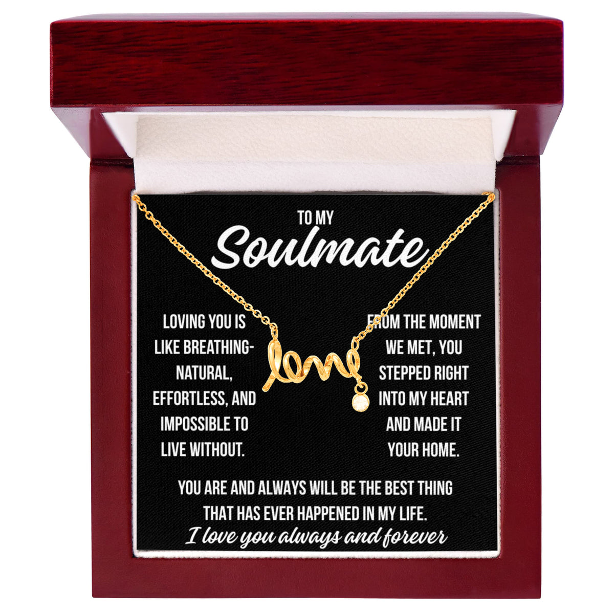 To My Soulmate "Loving you is..." Love Ribbon Pendant Necklace With Charm