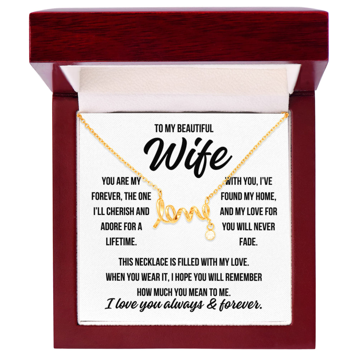To My Wife "You are my forever..." Love Ribbon Pendant Necklace With Charm
