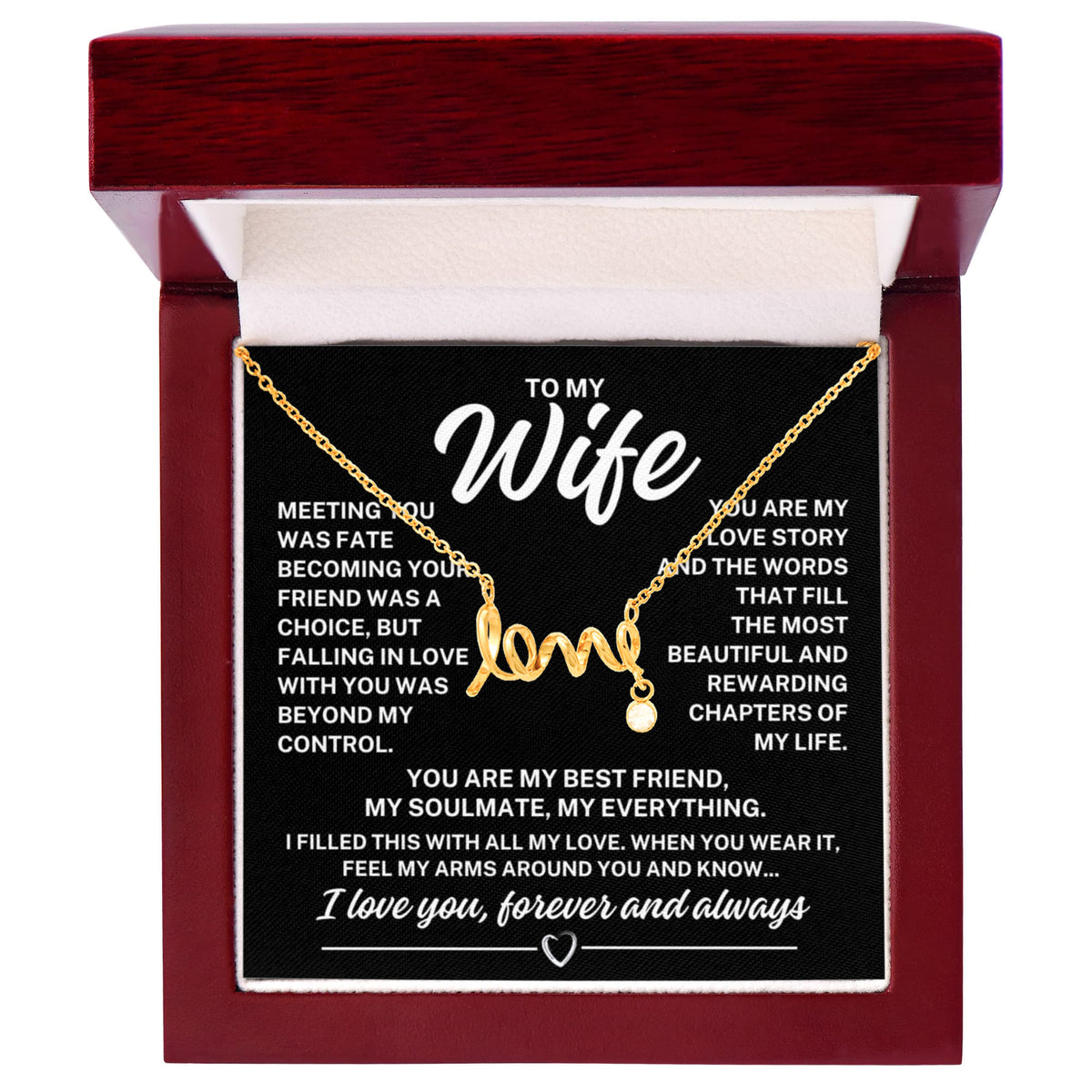 To My Wife "Meeting you was fate..." Love Ribbon Pendant Necklace With Charm