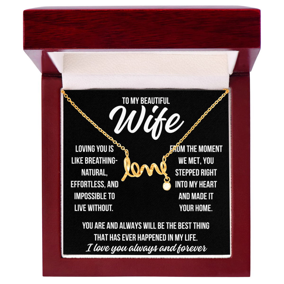 To My Wife "Loving you is..." Love Ribbon Pendant Necklace With Charm