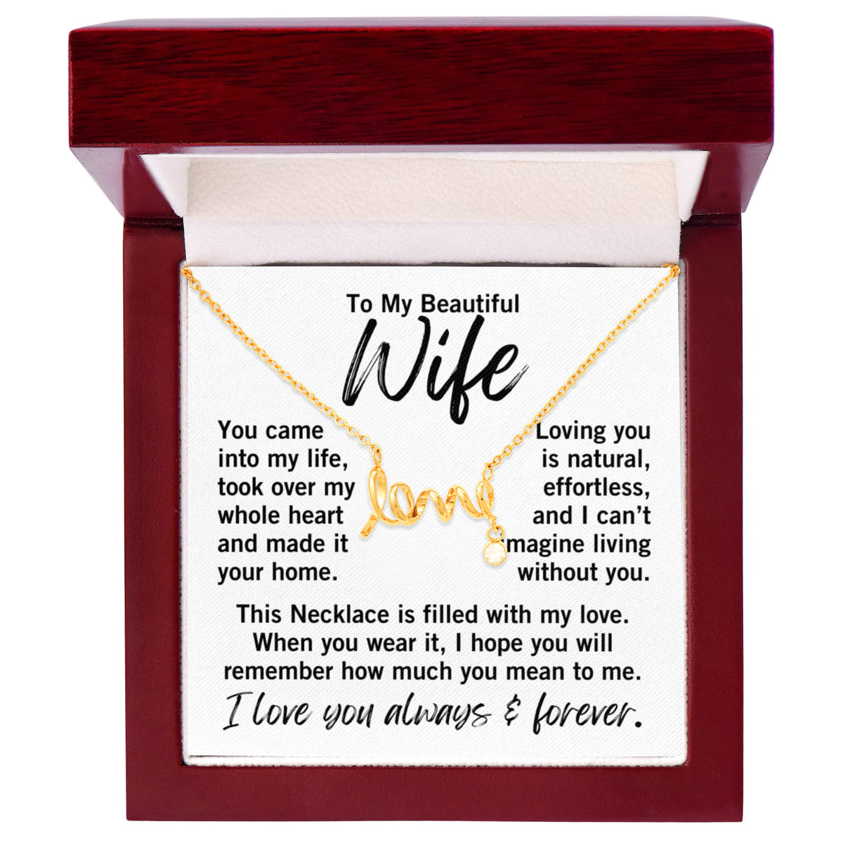 To My Wife "You came into my life..." Love Ribbon Pendant Necklace With Charm
