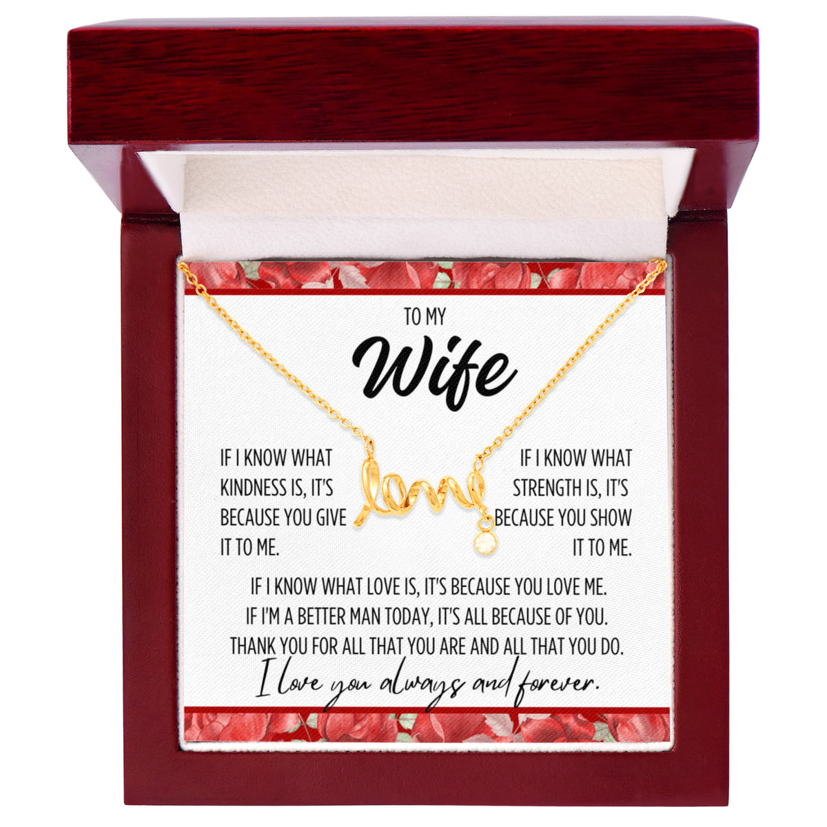 To My Wife "If I know..." Love Ribbon Pendant Necklace With Charm