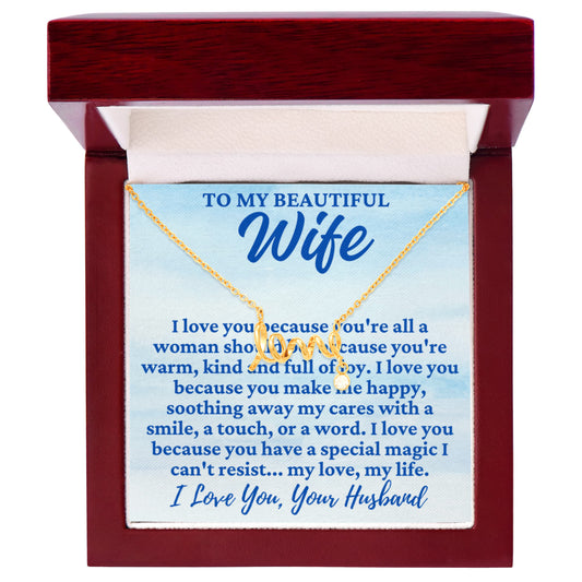 To My Wife "I love you because..." Love Ribbon Pendant Necklace With Charm