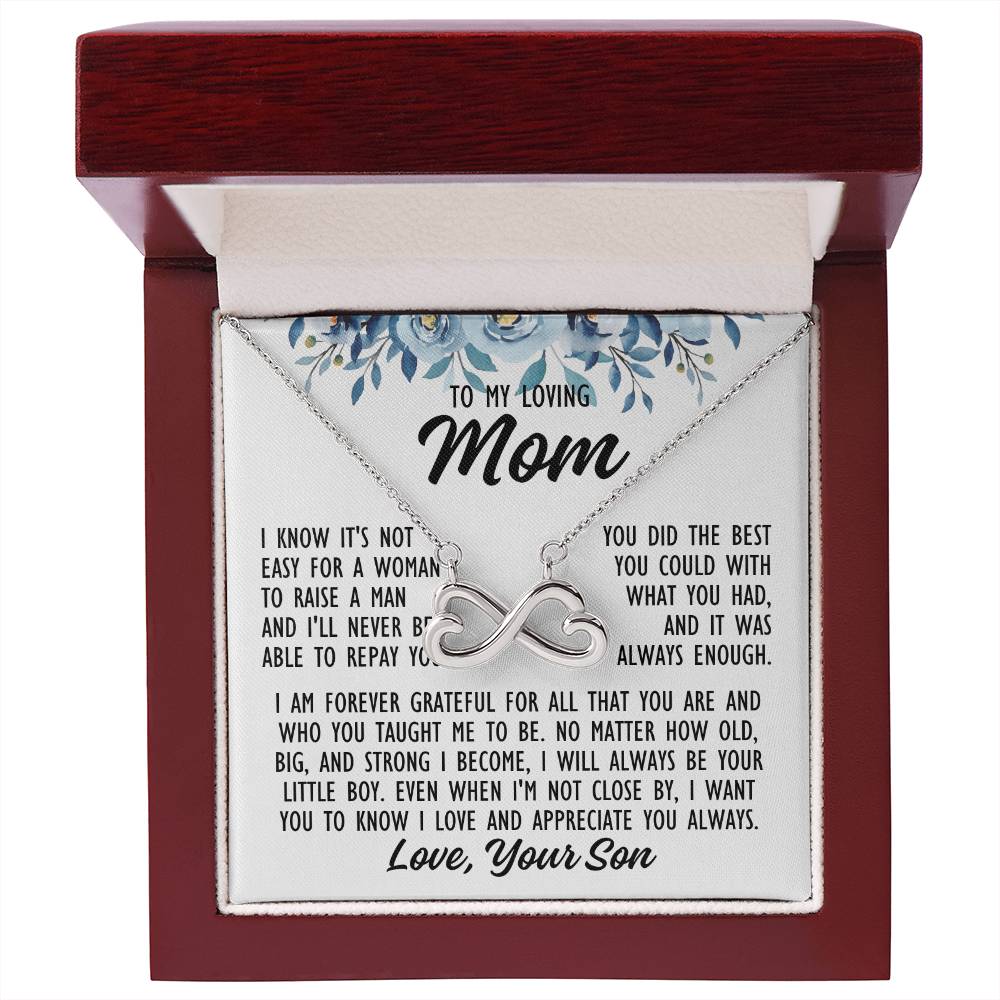 To My Loving Mom "I know it's not easy..." Infinity Love Hearts Necklace