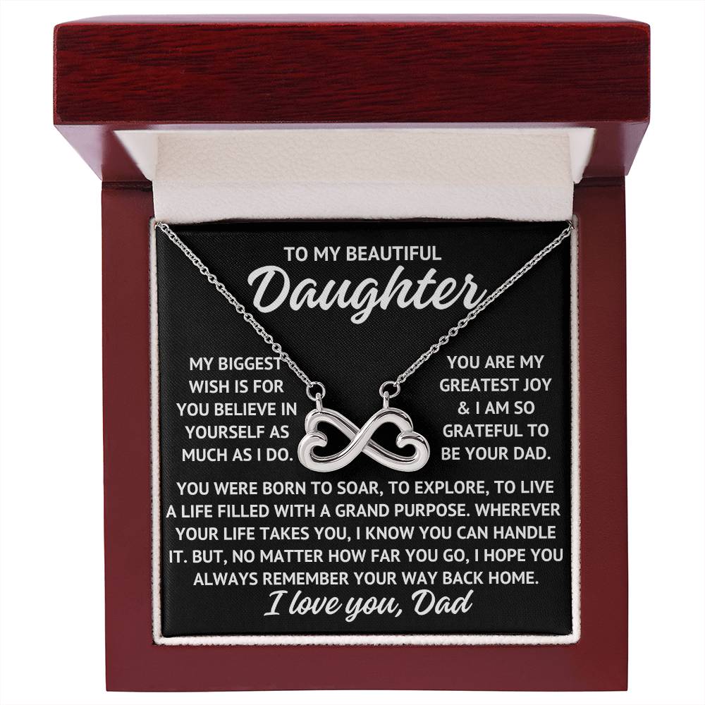 To My Beautiful Daughter "My biggest wish..." Infinity Love Hearts Necklace