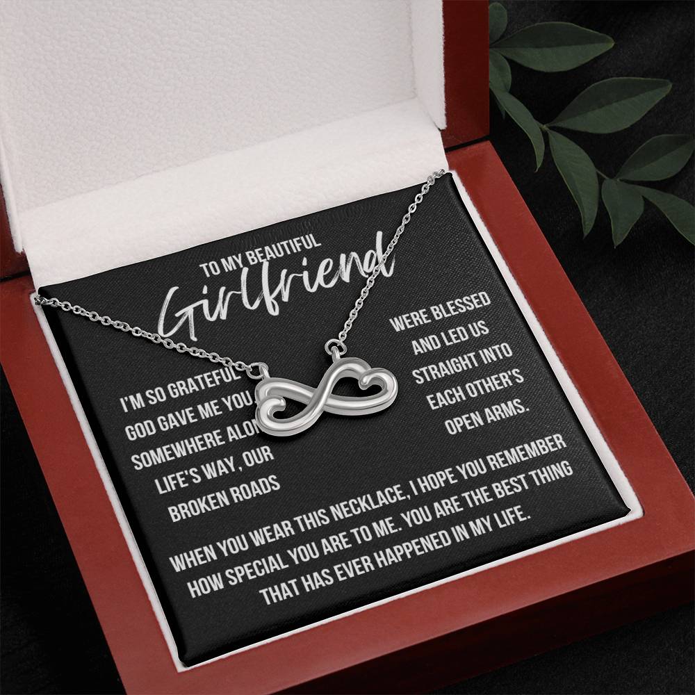 To My Beautiful Girlfriend "I'm so grateful..." Infinity Love Hearts Necklace, view 2