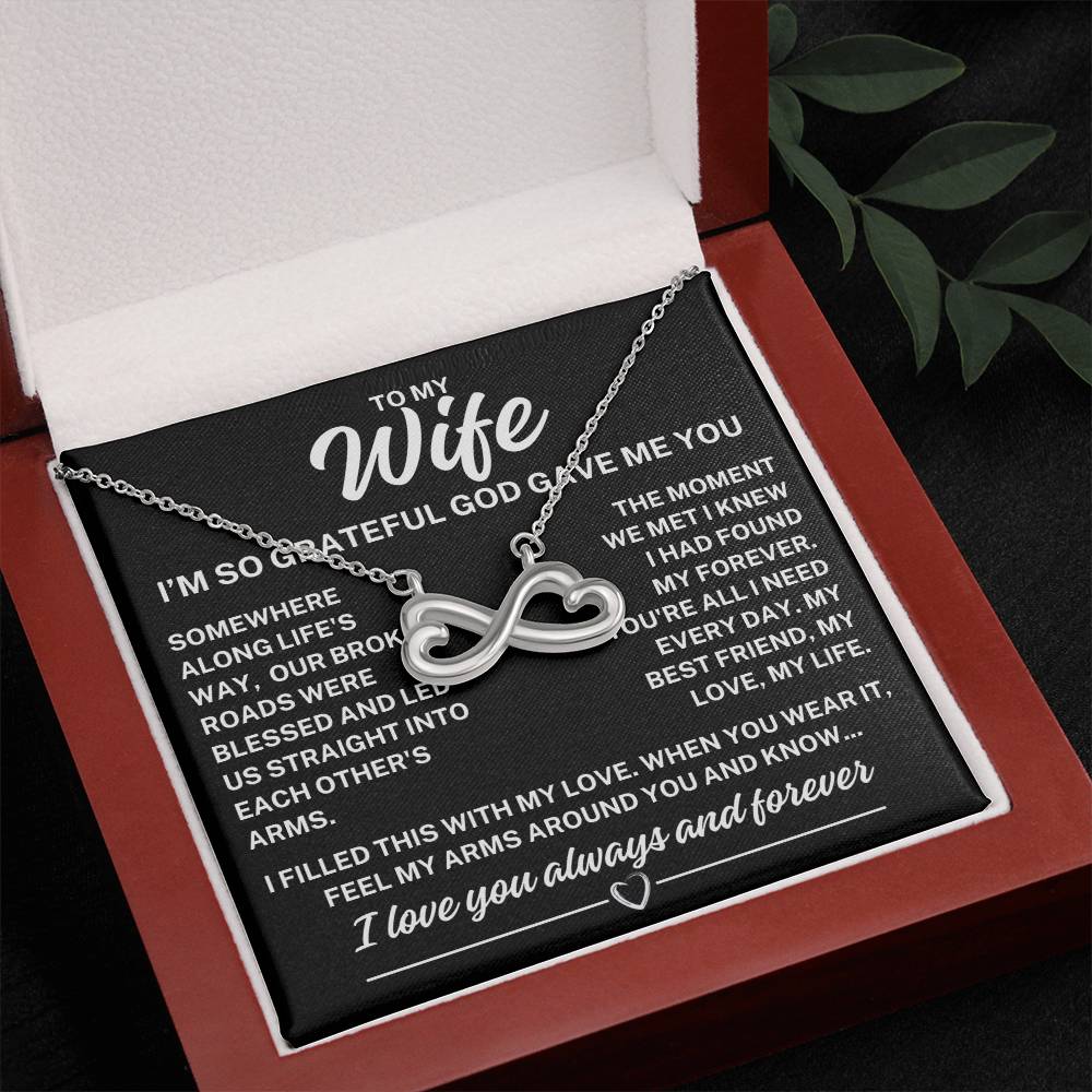 To My Wife "I'm so grateful..." Infinity Love Hearts Necklace, view 2