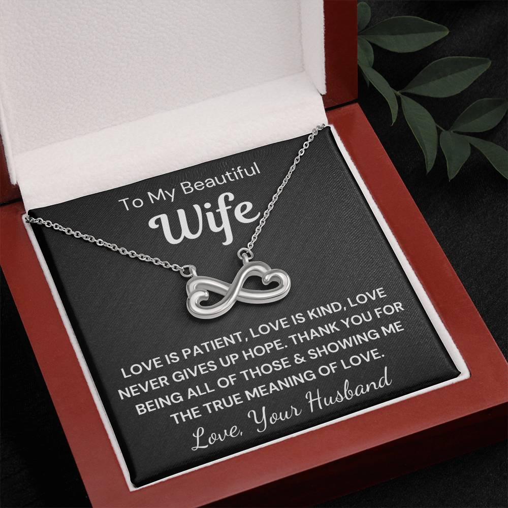 To My Beautiful Wife "Love is patient..." Infinity Love Hearts Necklace, view 2