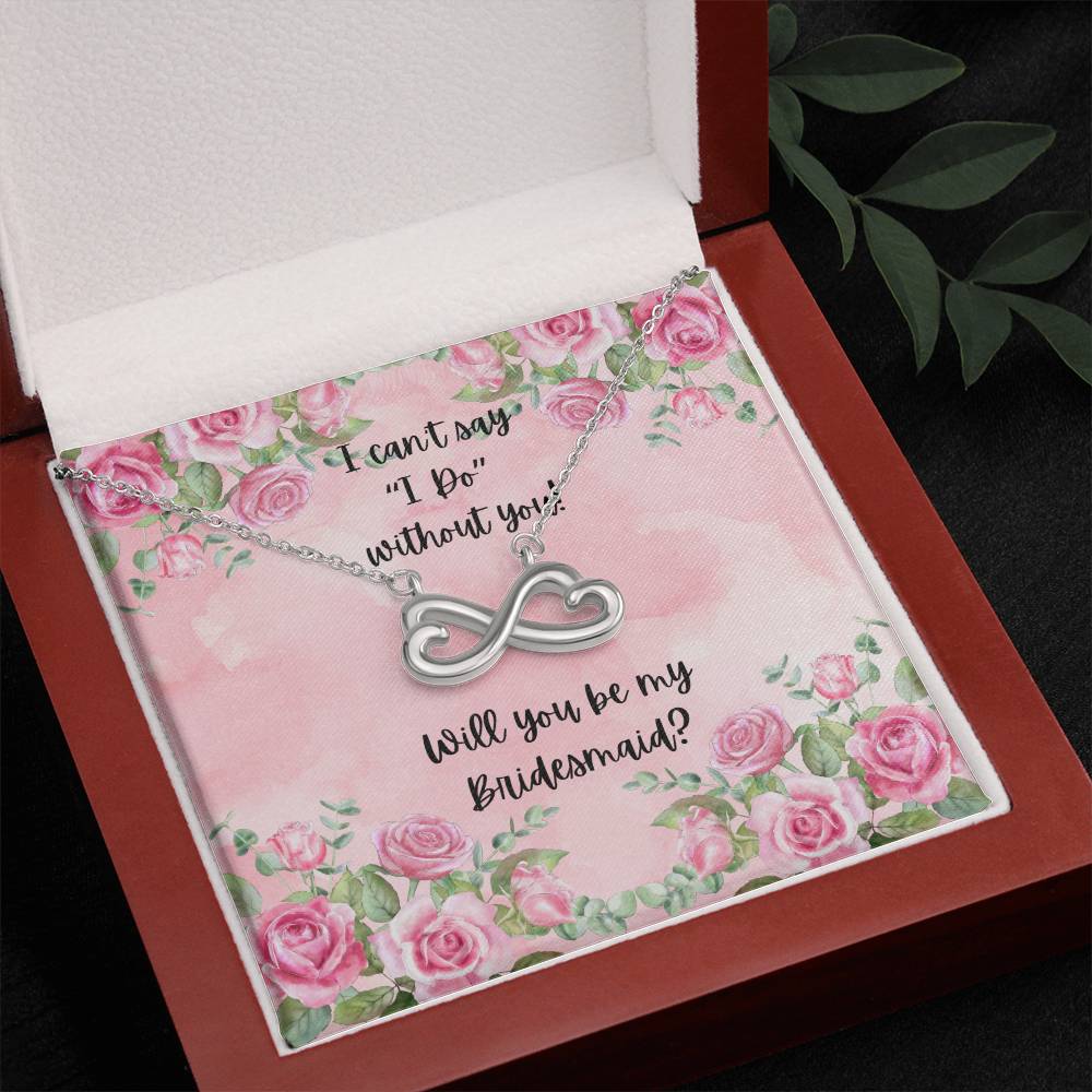 Bridesmaid Proposal Pink Watercolor Love Infinity Necklace