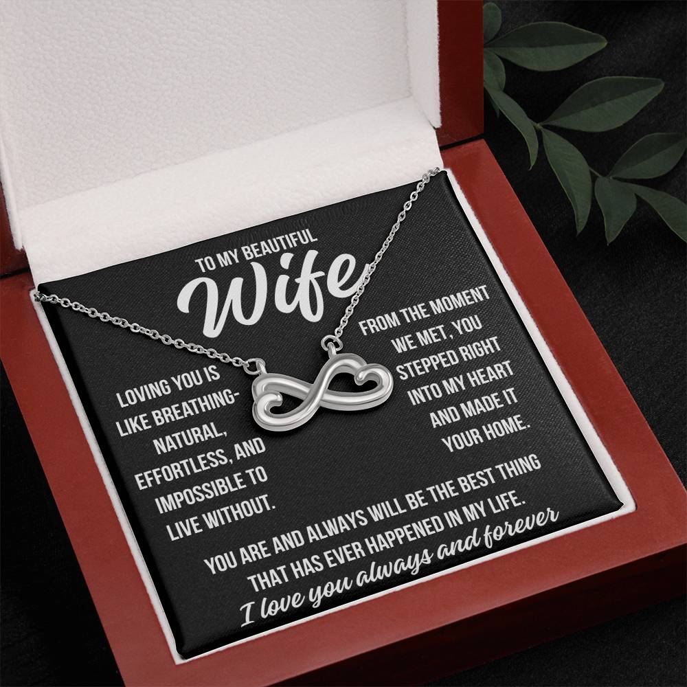 To My Beautiful Wife "Loving you is like..." Infinity Love Hearts Necklace, view 2