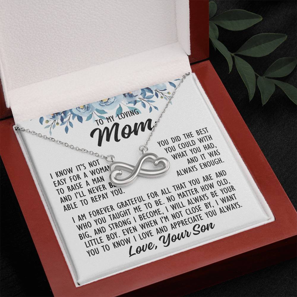 To My Loving Mom "I know it's not easy..." Infinity Love Hearts Necklace, view 2