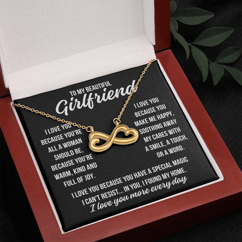To My Beautiful Girlfriend "I love you because..." Infinity Love Hearts Necklace, view 4