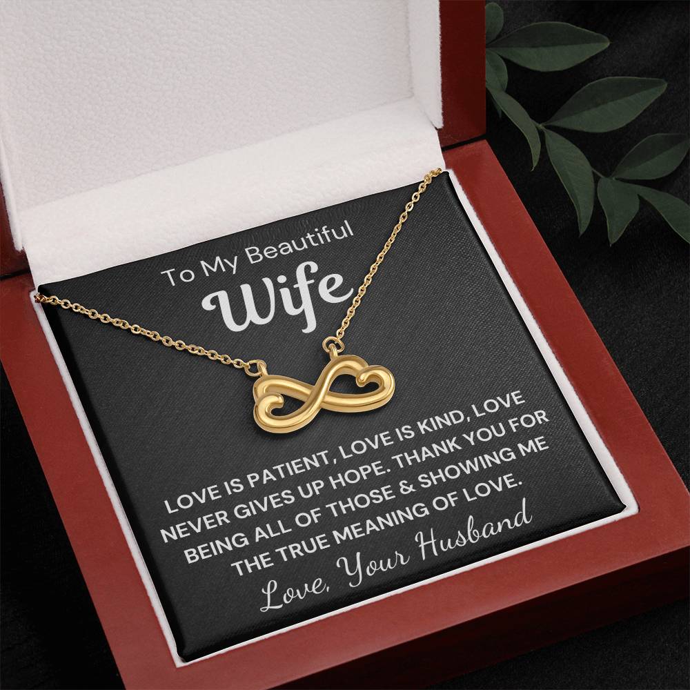 To My Beautiful Wife "Love is patient..." Infinity Love Hearts Necklace, view 4