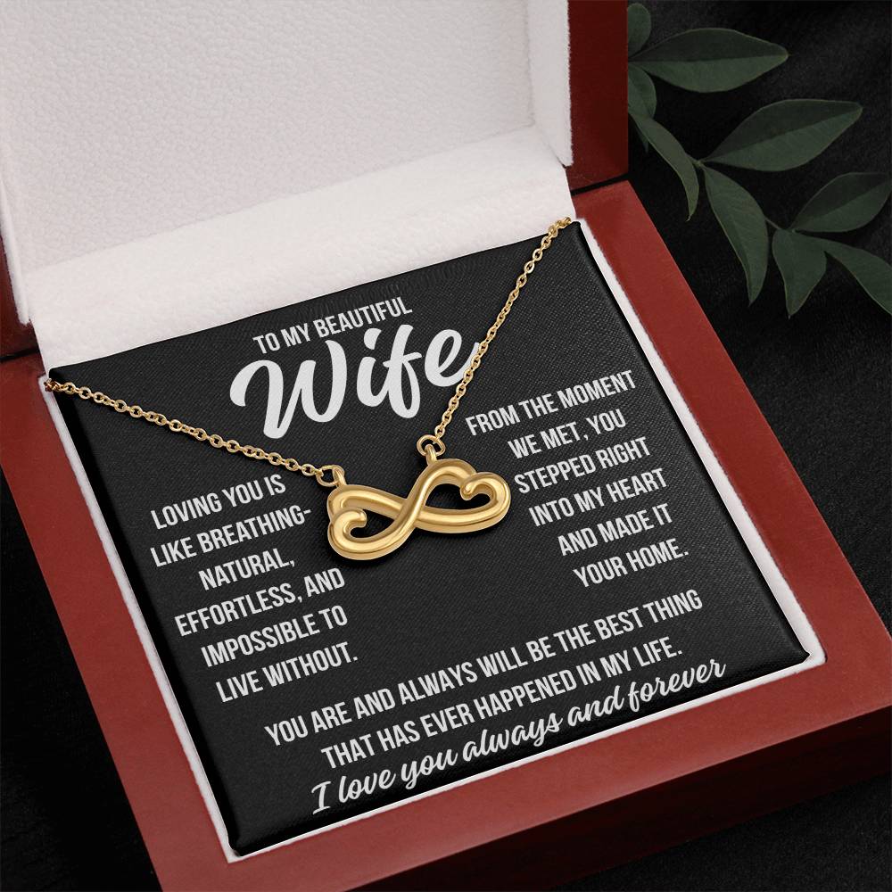 To My Beautiful Wife "Loving you is like..." Infinity Love Hearts Necklace, view 4