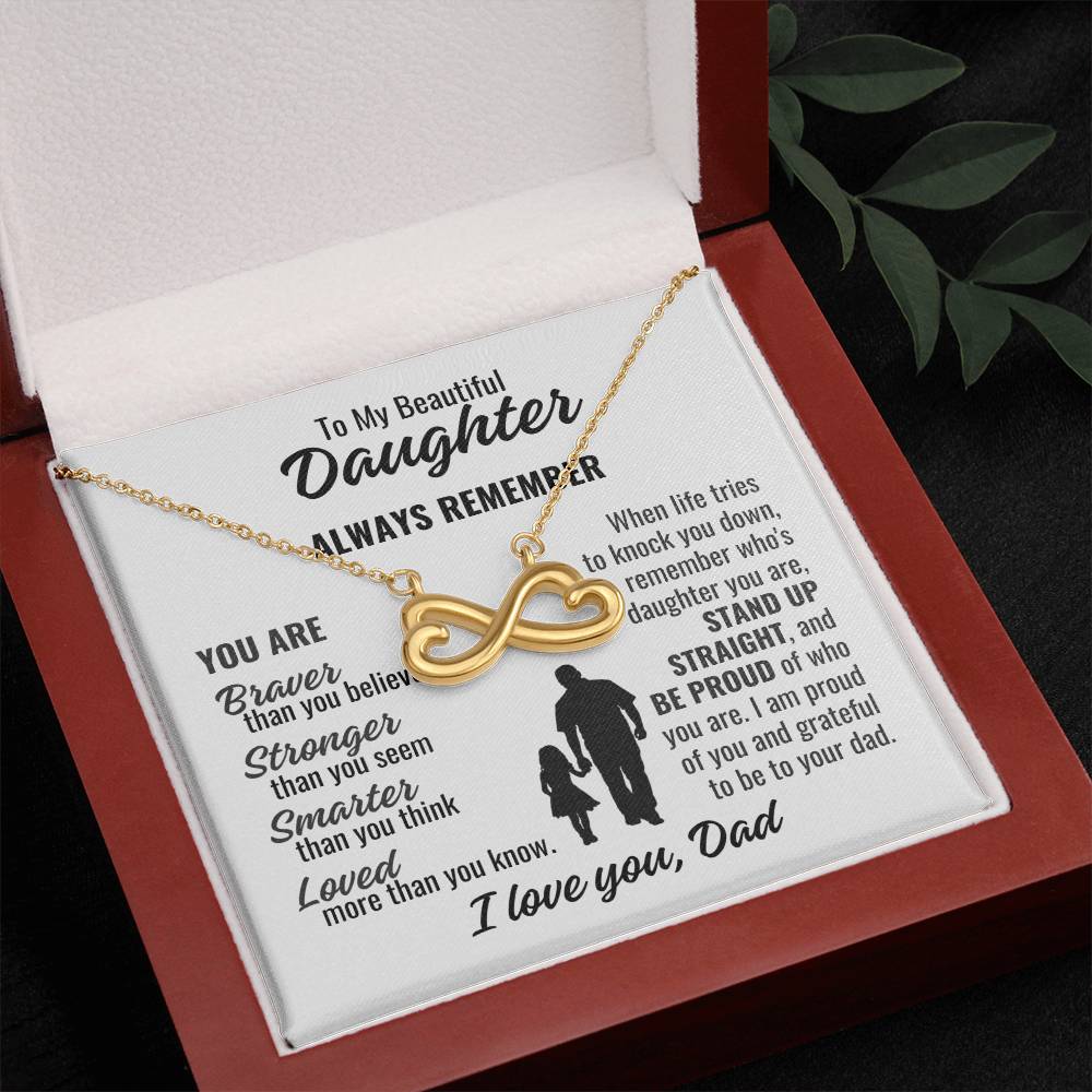 To My Beautiful Daughter "You are braver..." Infinity Love Hearts Necklace, view 4