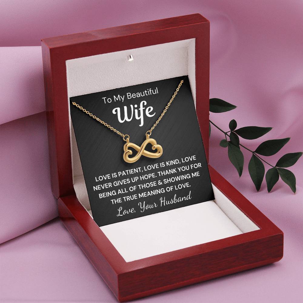 To My Beautiful Wife "Love is patient..." Infinity Love Hearts Necklace, view 6