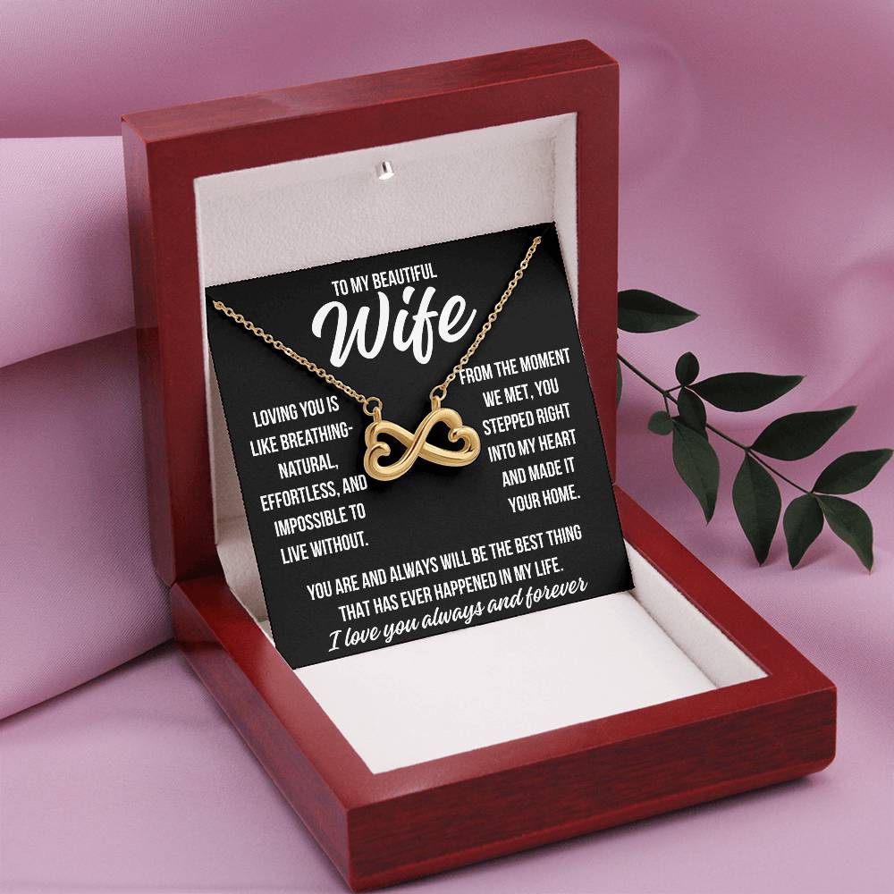 To My Beautiful Wife "Loving you is like..." Infinity Love Hearts Necklace, view 6