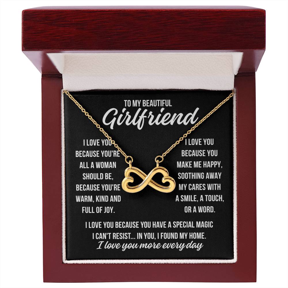 To My Beautiful Girlfriend "I love you because..." Infinity Love Hearts Necklace, view 3