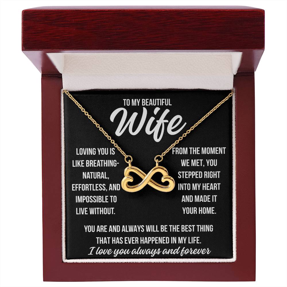 To My Beautiful Wife "Loving you is like..." Infinity Love Hearts Necklace, view 3