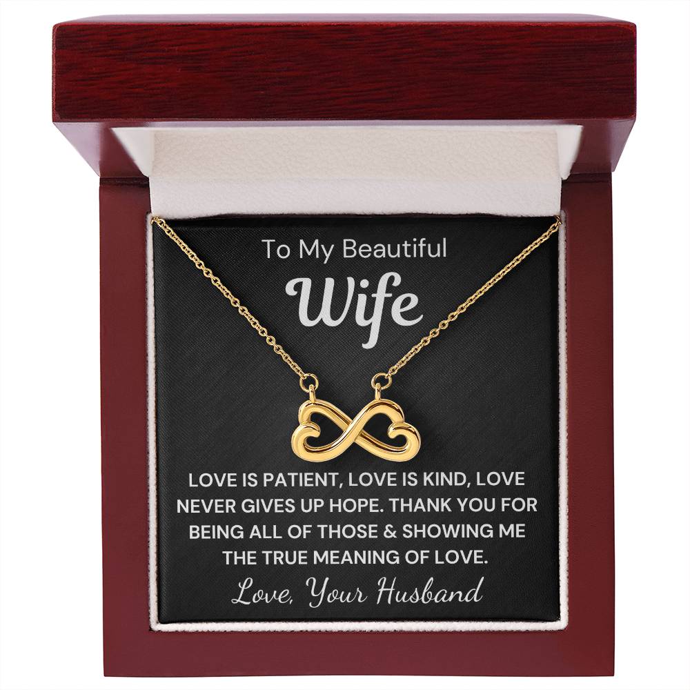 To My Beautiful Wife "Love is patient..." Infinity Love Hearts Necklace, view 3