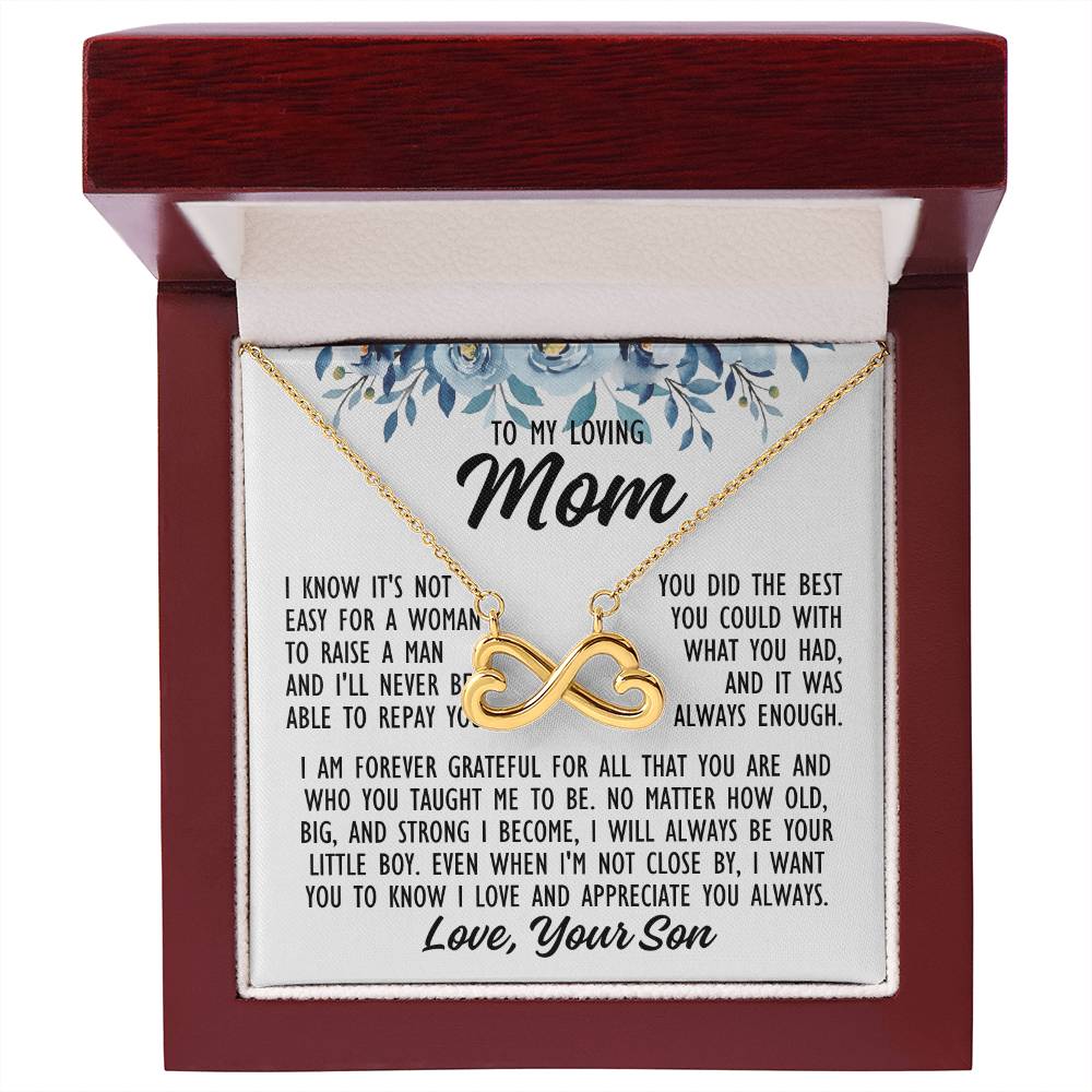 To My Loving Mom "I know it's not easy..." Infinity Love Hearts Necklace, view 3