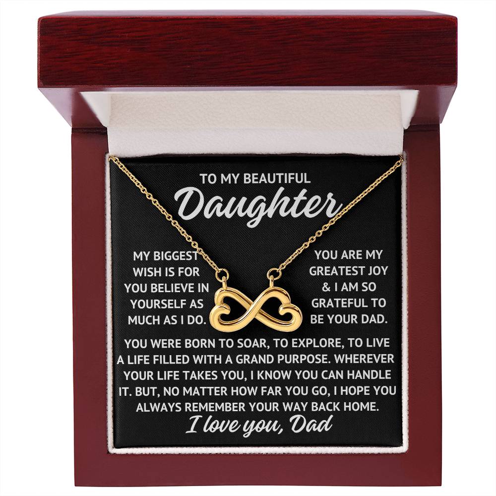 To My Beautiful Daughter "My biggest wish..." Infinity Love Hearts Necklace, view 3